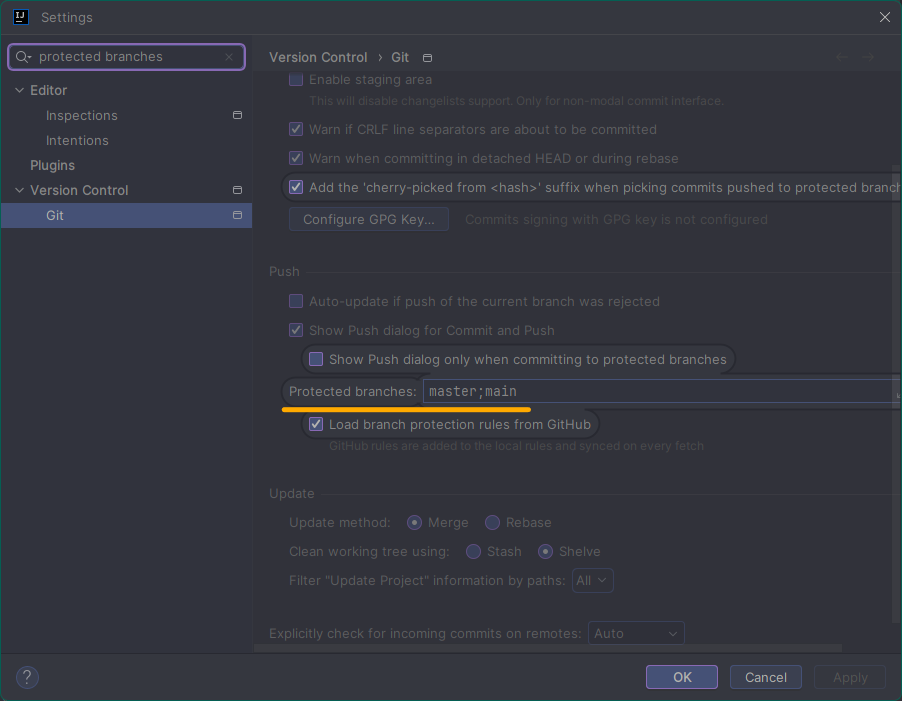 "protected branch" 필드 수정