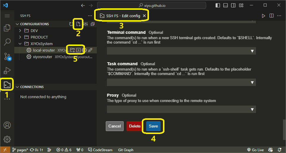 SSH FS settings screen